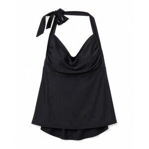 Catalina Black Tankini Swim Top Womens 1X 16W Halter Draped Plus Size Swimwear